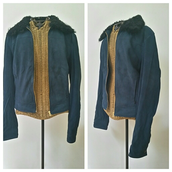 XnfsLAGENCE teal suede black sheep fur jacket 6 - Picture 2 of 4